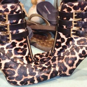 Leopard Print Ankle Boots with Black Straps
